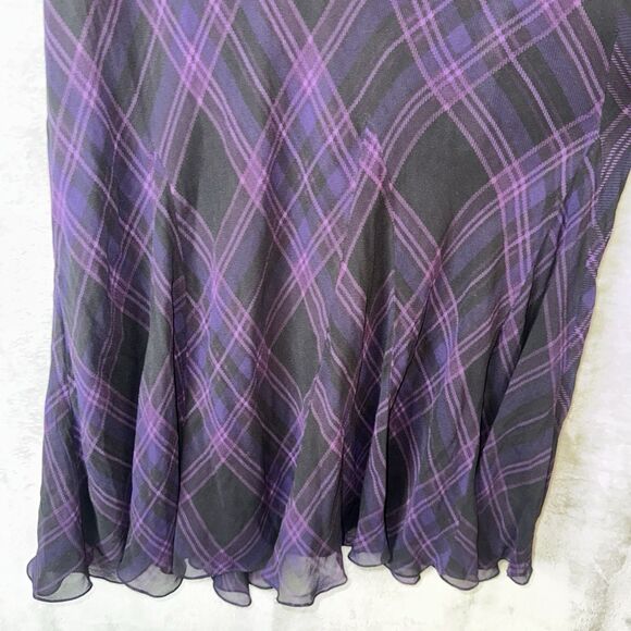Lauren Ralph Lauren Silk Plaid Midi Skirt Sz 12 Purple Black Gothic Academia - Picture 3 of 10